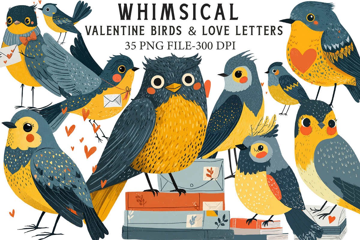 Whimsical Valentine Birds & Love Let, an Illustration by Libby Wishes (Photo 1 of 7)
