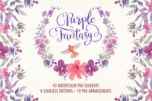 Purple Fantasy. Floral Watercolor