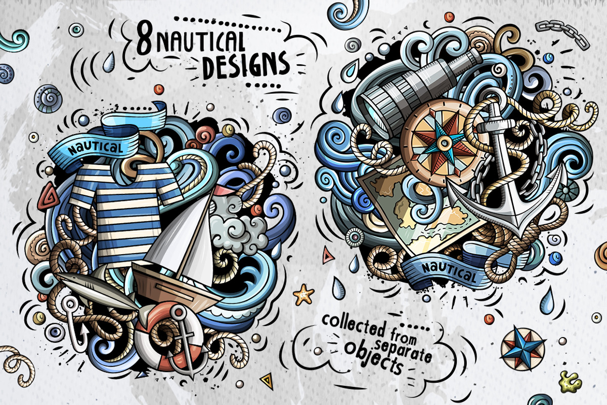 Nautical Cartoon Doodle Pack, a Decorative Illustration by BALABOLKA (Photo 7 of 10)