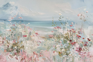 Impressionist coastal landscape painting displaying wildflowers, an Illustration by Studio ANNA