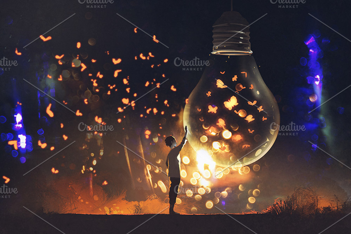 Man and big bulb, an Illustration by Grandfailure