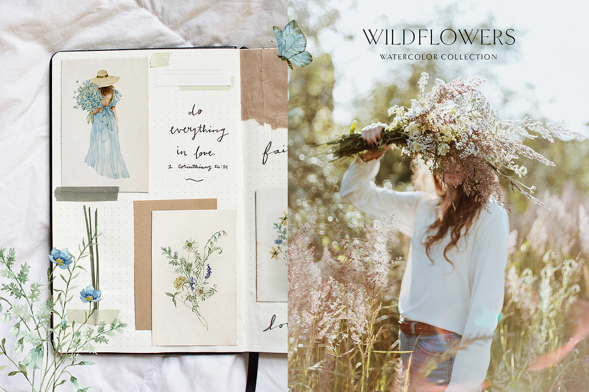 WILDFLOWERS delicate floral clipart, a Person Illustration by long summer (Photo 7 of 12)