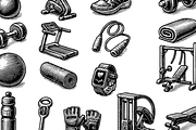 Vintage Gym Fitness Equipment Set, an Object Graphic by RT Studio (Thumbnail 3 of 4)