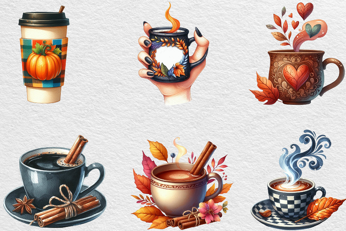 Vintage Autumn Coffee Clipart, an Illustration by Black Bird Studio (Photo 2 of 6)