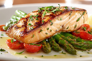 Grilled salmon with asparagus and cherry tomatoes, a Food & Drink Photo by AlyaAnd