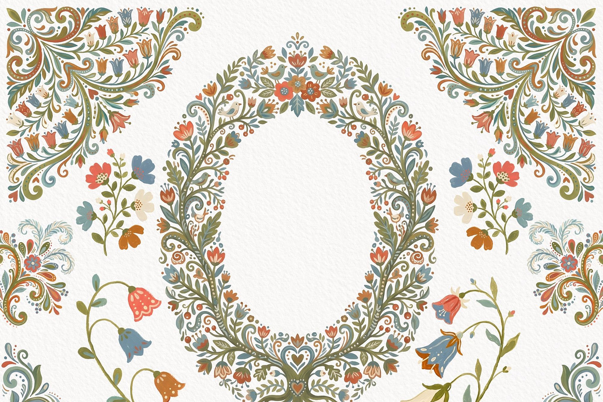 Folk Art Frames, Nordic Floral Frame, an Object Graphic by Invite to Clipart (Photo 2 of 8)