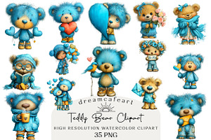 Quirky Valentine Teddy Bear Clipart, an Illustration by DreamCafeArt