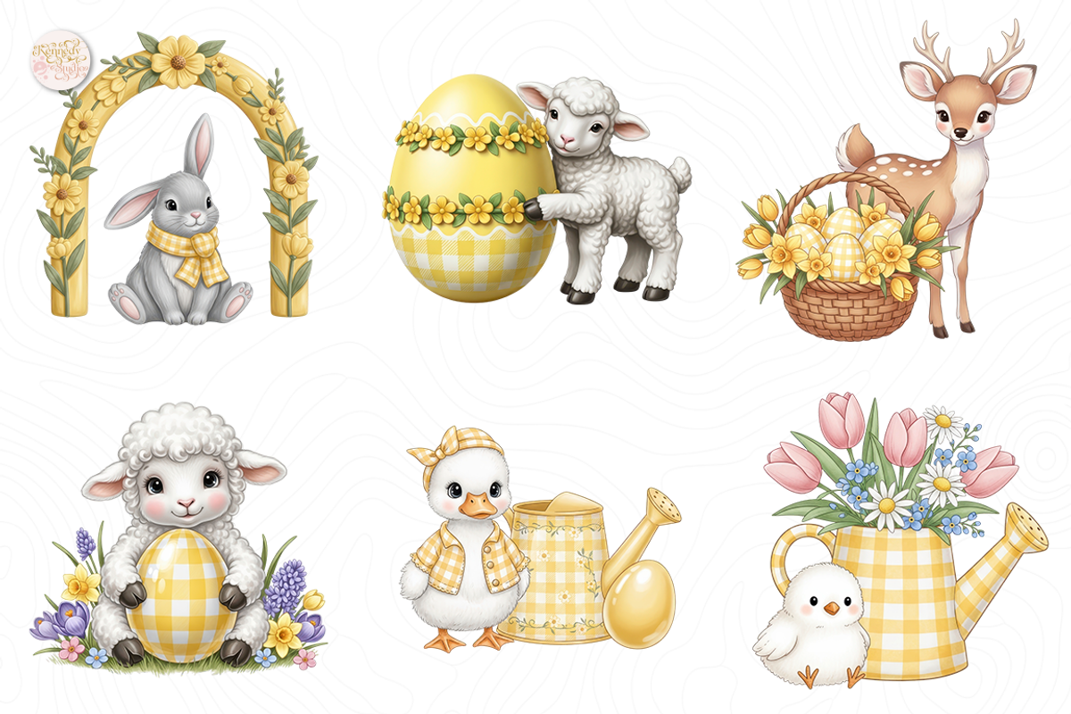 Yellow Gingham Ceramic Bunny PNG., an Object Illustration by KennedyStudio (Photo 3 of 4)