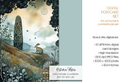 Ostara Hare Postcard Illustrations, a Seasonal Illustration by The Dutch Lady Designs (Thumbnail 4 of 7)