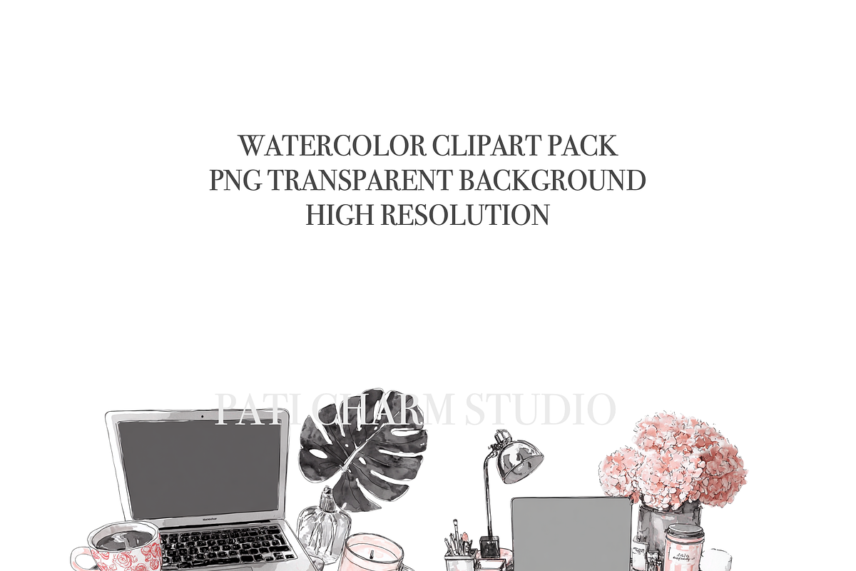 10 Office Desk Clipart, a Decorative Illustration by Pati Charm Studio (Photo 4 of 8)