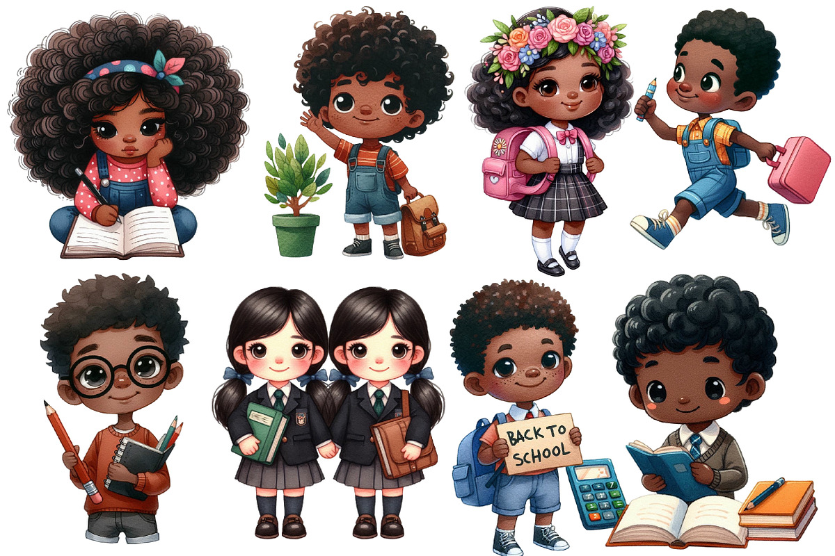 Black Kids Back to School Clipart, a Seasonal Illustration by Designworld (Photo 2 of 6)
