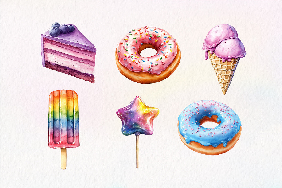 Watercolor Pastel Sweets Clipart, an Illustration by Dream Creation (Photo 6 of 6)