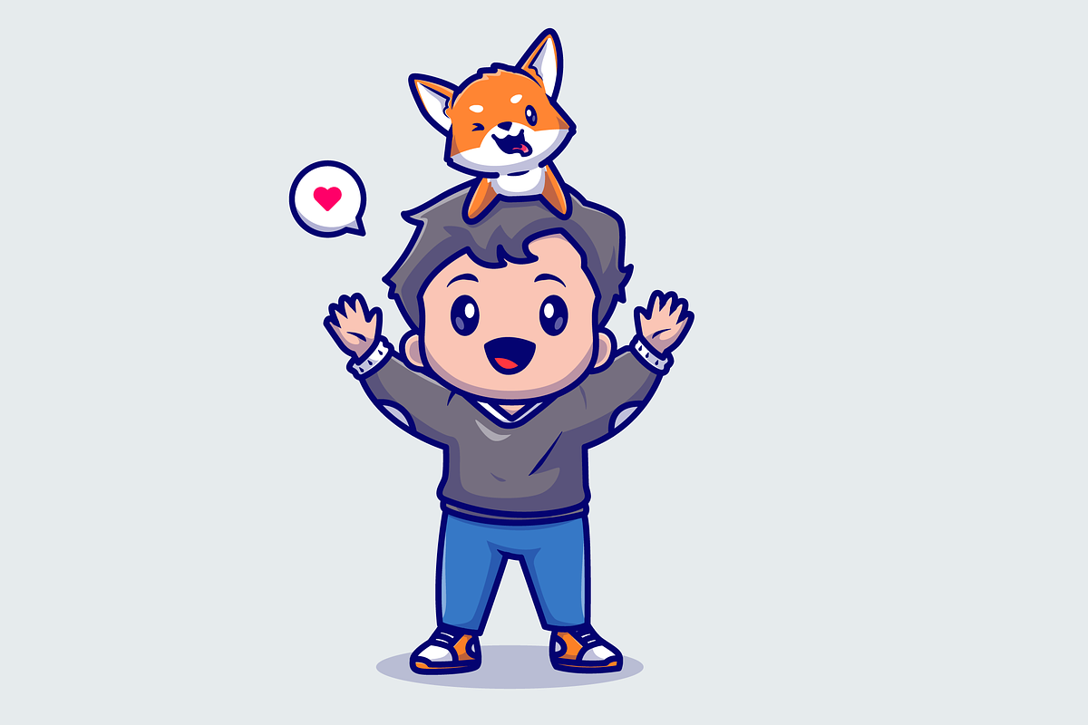 Cute Boy Playing With Shiba Inu Dog, a Person Illustration by Catalyst Labs