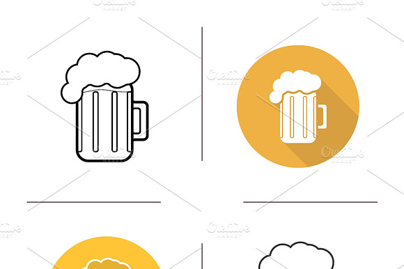 Glass Of Beer Icons. Vector