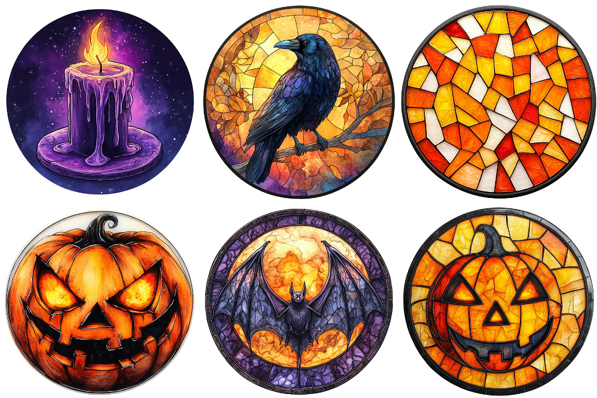 Halloween Stained Glass Coasters PNG, an Illustration by Craft Nest (Photo 2 of 6)