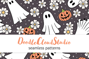 Floral Halloween Seamless Pattern.
