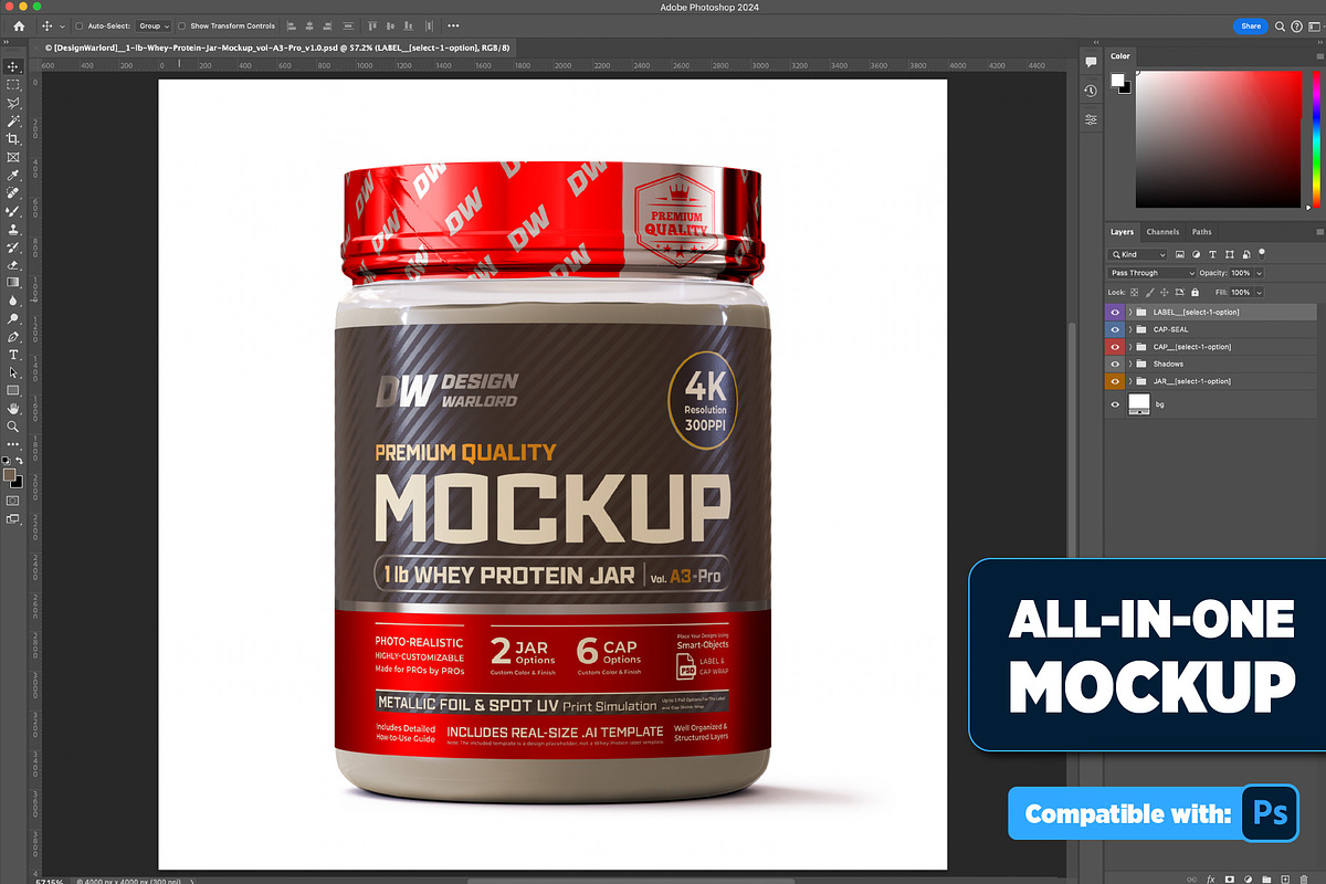 1lb Whey Protein Jar Mockup A3-Pro, a Packaging Mockup by Design Warlord (Photo 2 of 16)
