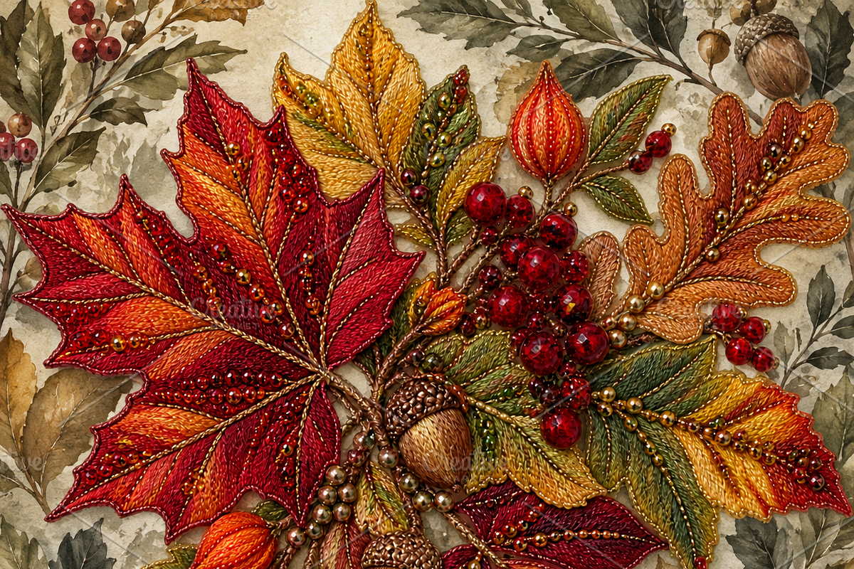 Beaded Autumn Leaves PNG, an Object Graphic by The Edit (Photo 2 of 3)