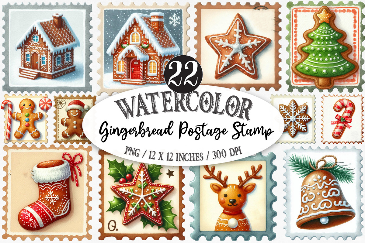 Watercolor Christmas Gingerbread, an Illustration by Designking (Photo 1 of 4)