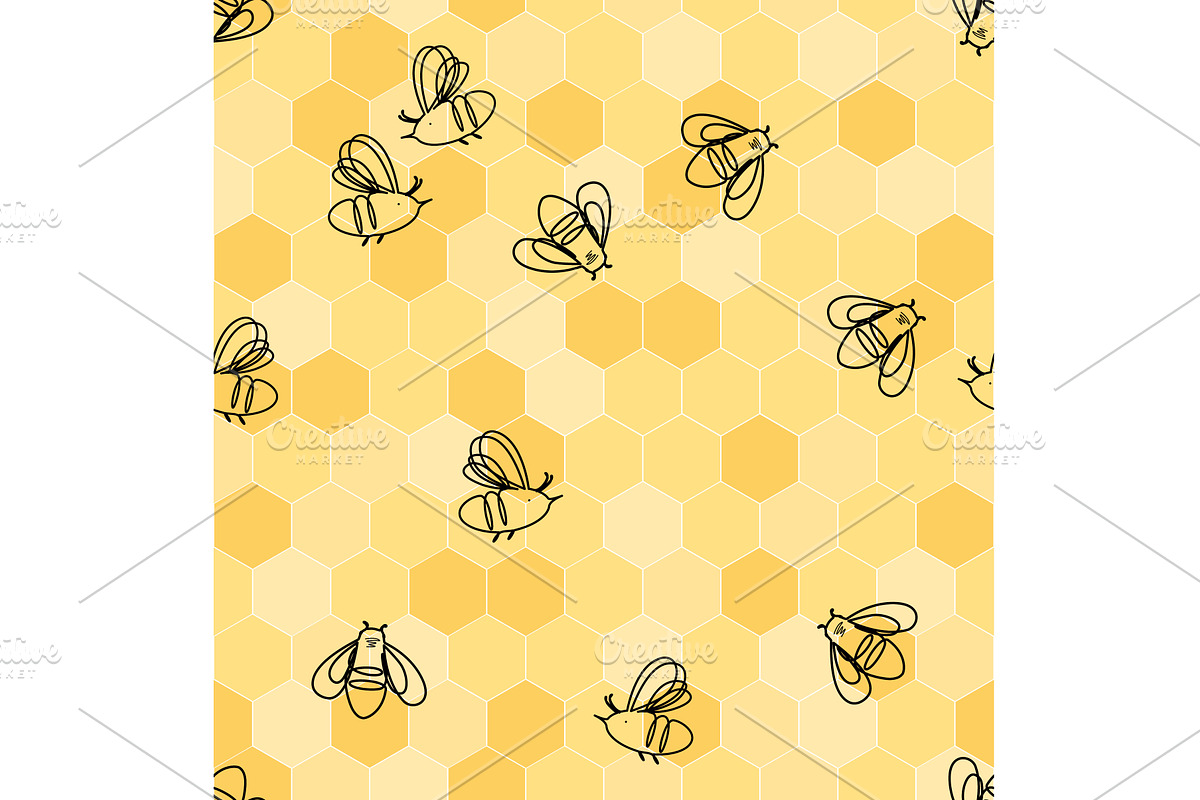 Linear cartoon honey bees on, an Animal Illustration by Toltemara