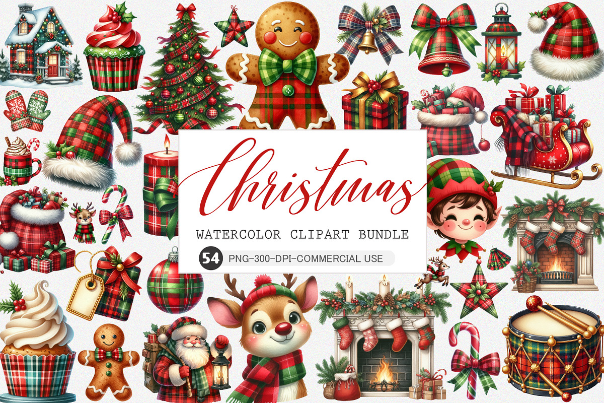 Red & Green Plaid Christmas Clipart, an Illustration by SinaCreation (Photo 1 of 7)
