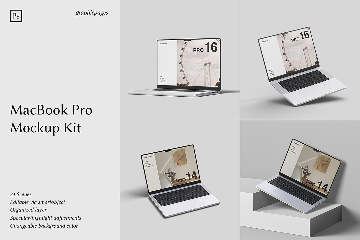 MacBook Pro Mockup Kit, a Mac Mockup by graphicpages (Photo 1 of 5)