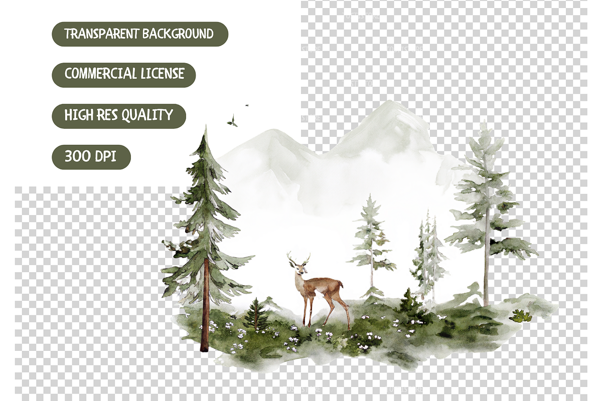 Forest Deer Watercolor Scenes, an Illustration by TatiMockup (Photo 4 of 4)