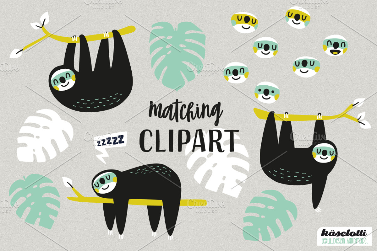 Sloth mint Digital Paper and Clipart, a Pattern Graphic by kaeselotti (Photo 5 of 5)