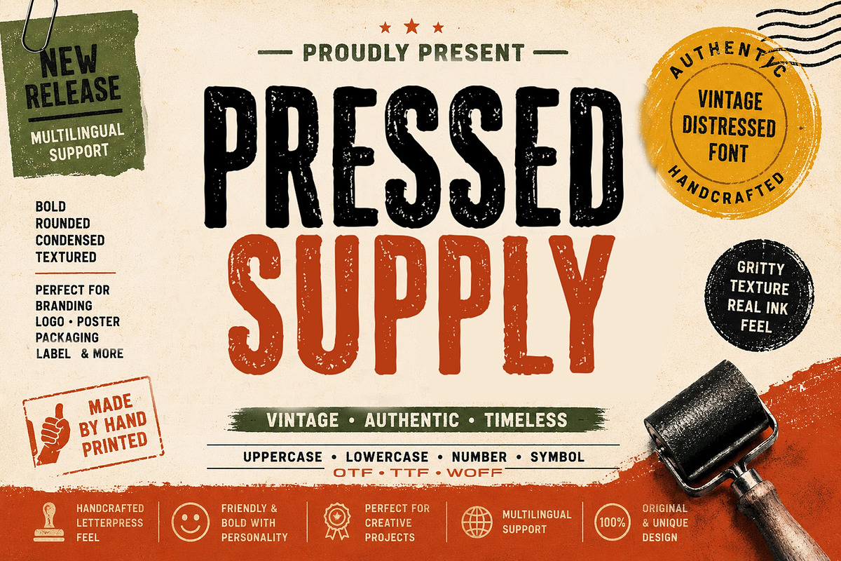 Pressed Supply, a Sans Serif Font by Art StoreID (Photo 1 of 10)