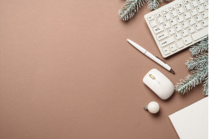 Winter office workspace background, a Holiday Photo by Nadia-nb