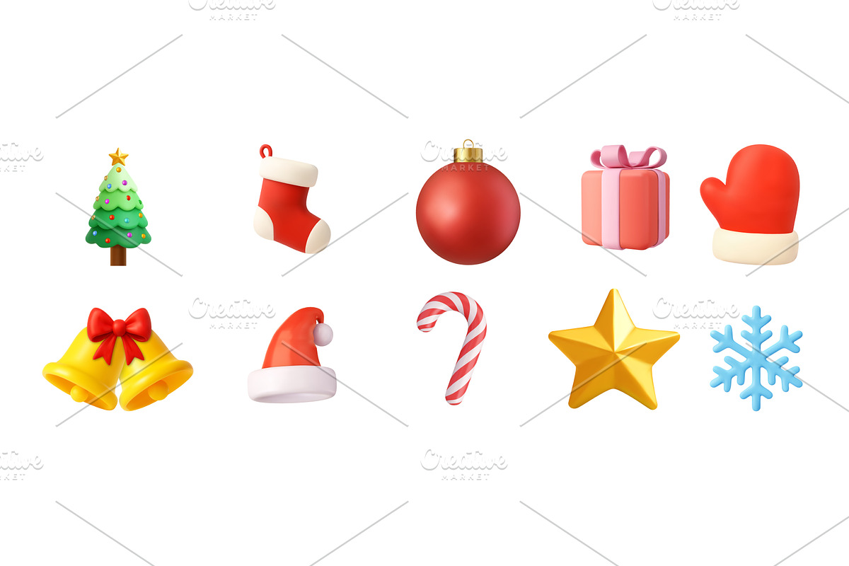 3D Christmas icons collection for, an Object Illustration by ModVector