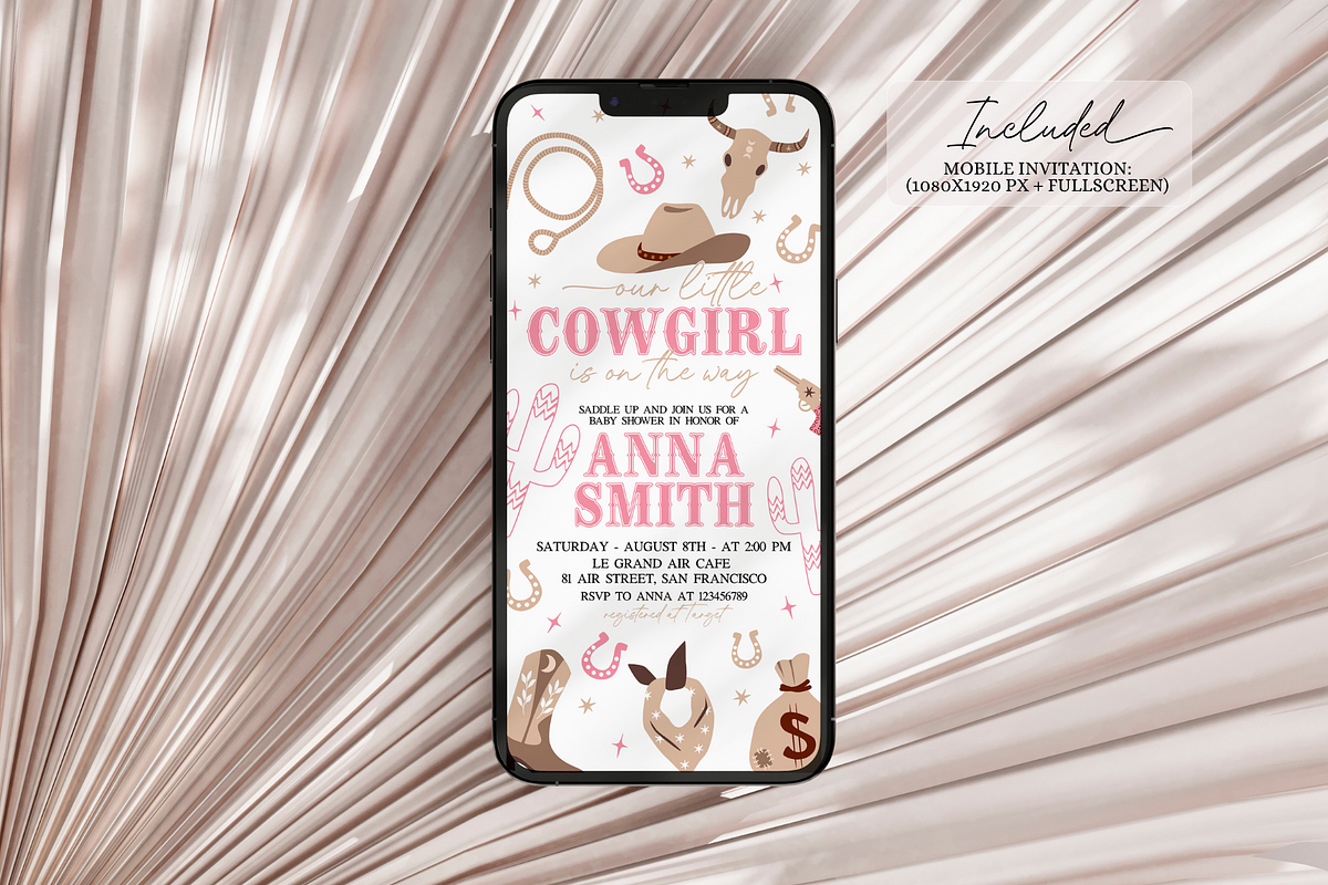 Cowgirl Invitation and Phone Invite, a Templates & Theme by VeliusCreativeStudio (Photo 3 of 5)