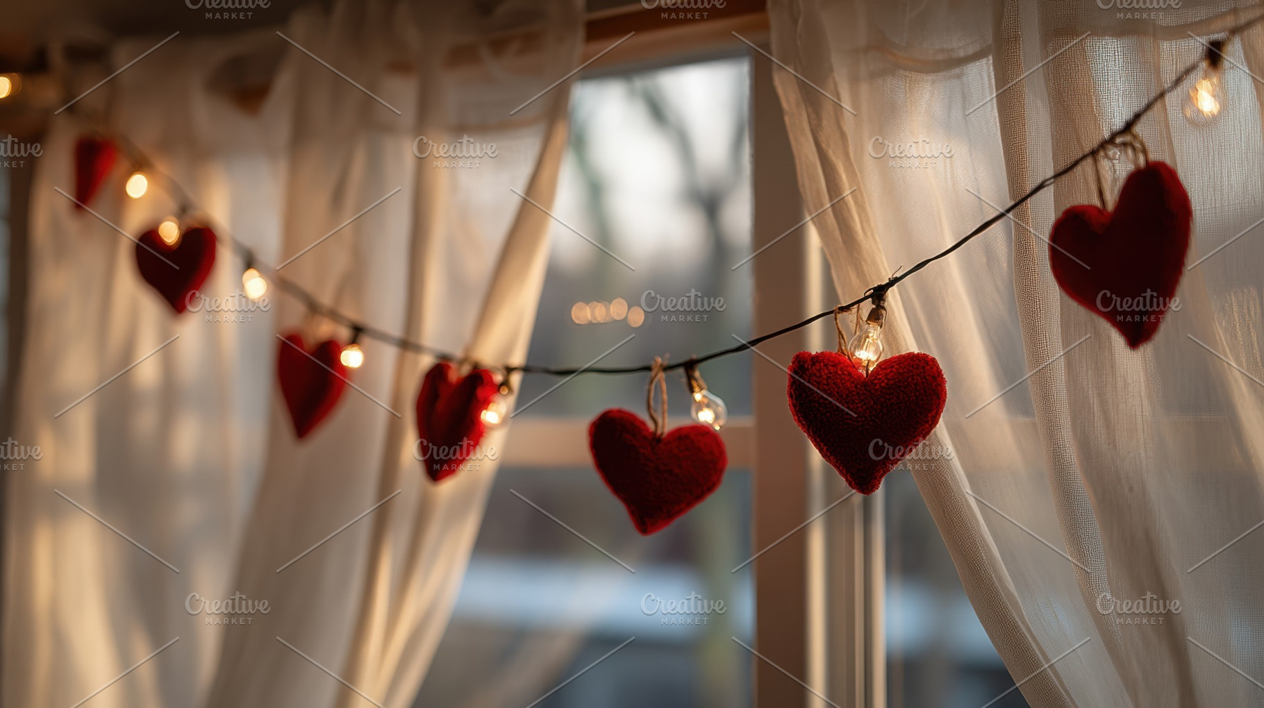 Hearts hang by the window, a Photo by Beautiful things