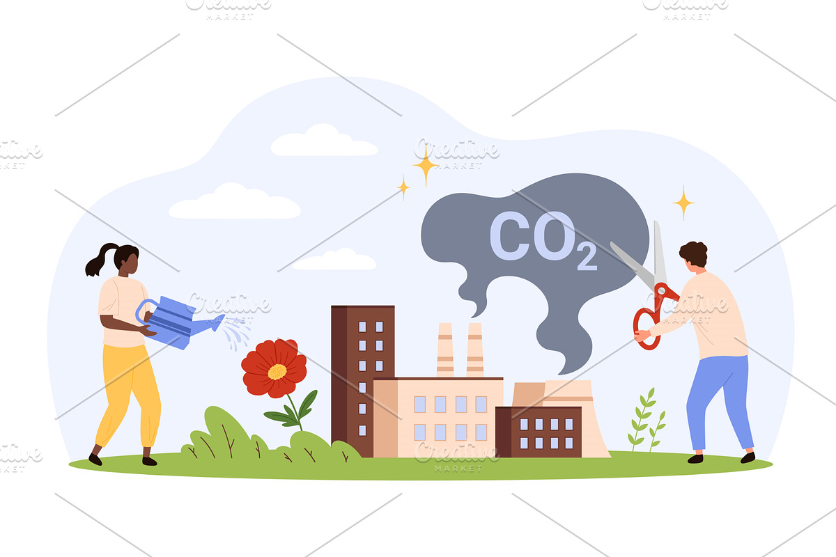 Reducing Carbon Emissions City, an Object Illustration by Flashvector