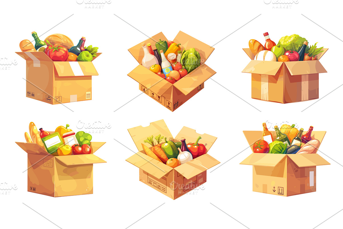 food boxes cartoon set. Cardboard, a Food Illustration by Stock-Smart-Start