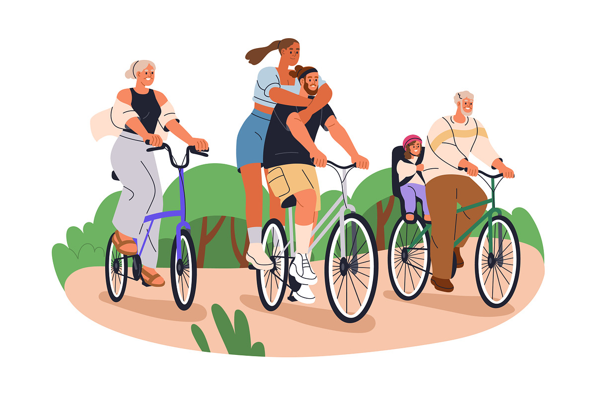 Happy people cycling on bicycles set, a Transportation Illustration by Good Studio (Photo 5 of 11)