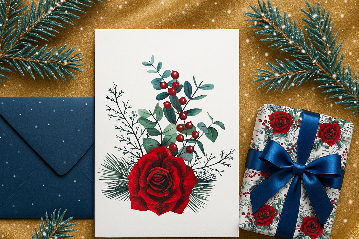 Christmas Magic Watercolor Clipart, a Seasonal Illustration by DiashaArt (Photo 7 of 18)