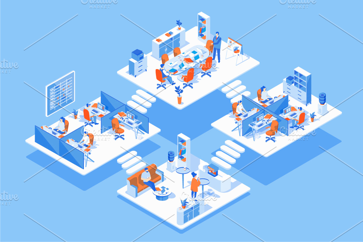 Isometric Office Illustrations Pack, a Work Illustration by alexdndz