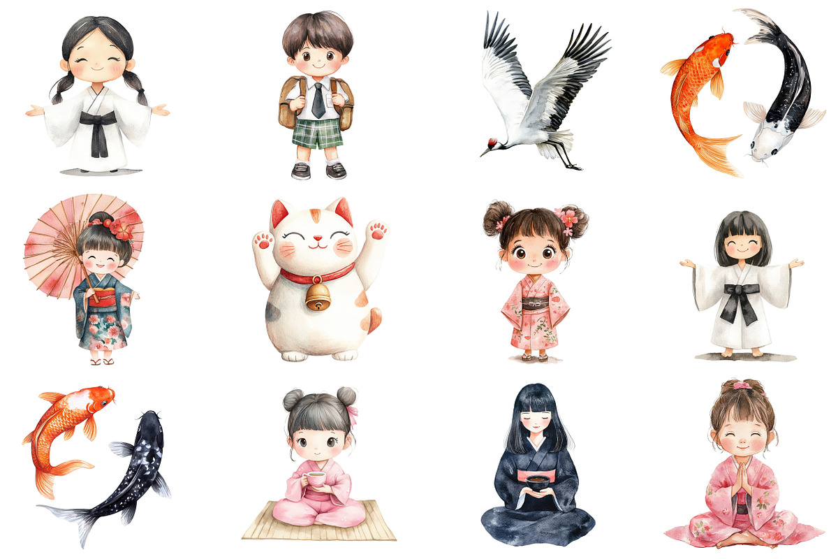 Japanese Watercolor Clipart Bundle, an Illustration by CitraGraphics (Photo 3 of 5)