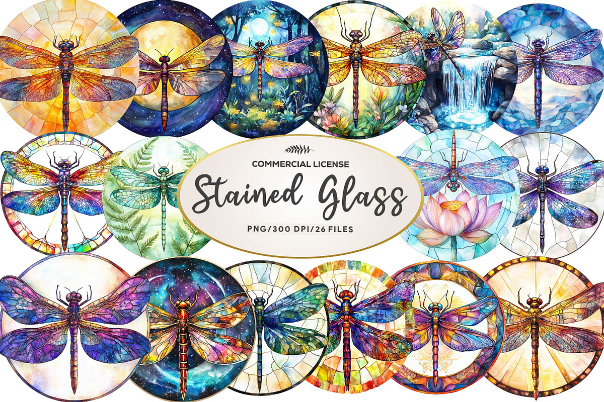Round Dragonfly Stained Glass Clipar, an Illustration by CreationArt (Photo 1 of 5)