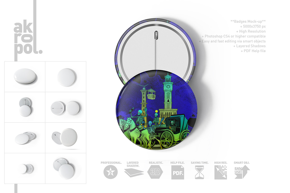 Badge Button Mock-Ups, an Advertising Mockup by akropol (Photo 3 of 7)