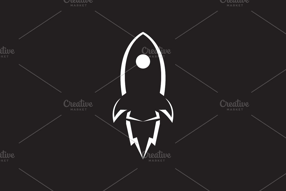 white shape rocket launch logo