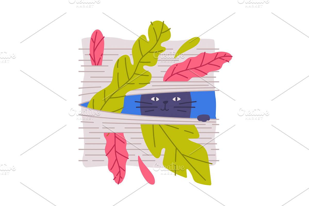 Cute Cat Animal Peeking Out of, an Animal Illustration by TopVectors