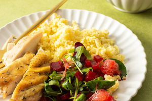 A balanced breakfast with millet, a Food & Drink Photo by Pundateam