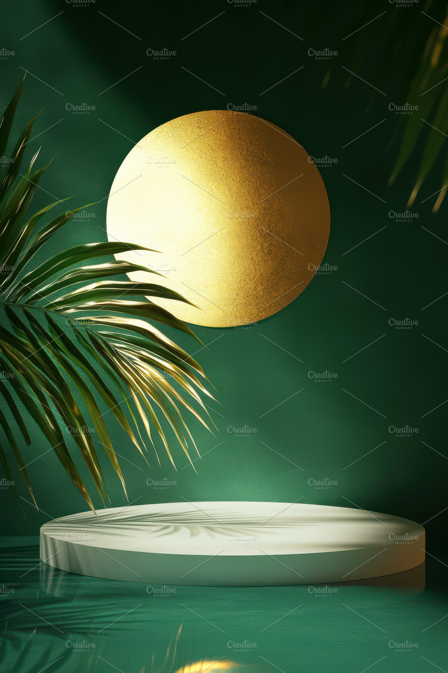 Elegant green gold product display t, an Abstract Photo by Pixeness Studio