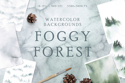 Foggy forest - watercolor background
