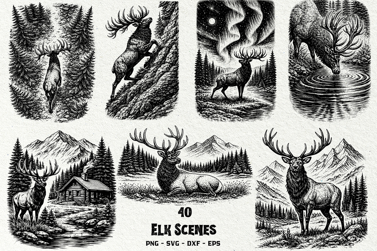 Elk Scenes SVG Graphics, an Animal Illustration by DENIDigitalArtSudio (Photo 1 of 6)