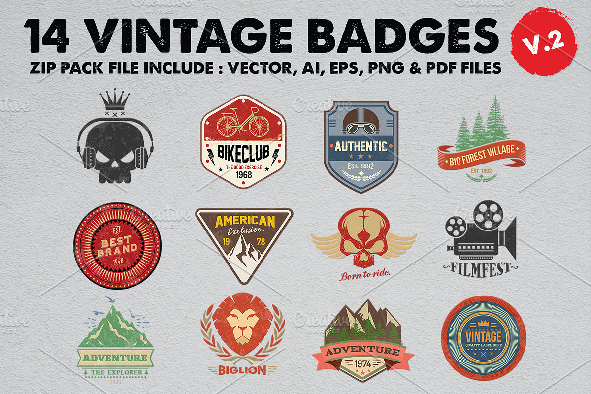 14 Vintage Badge Logos Version 2, a Branding & Logo Template by Graphicgo (Photo 1 of 9)