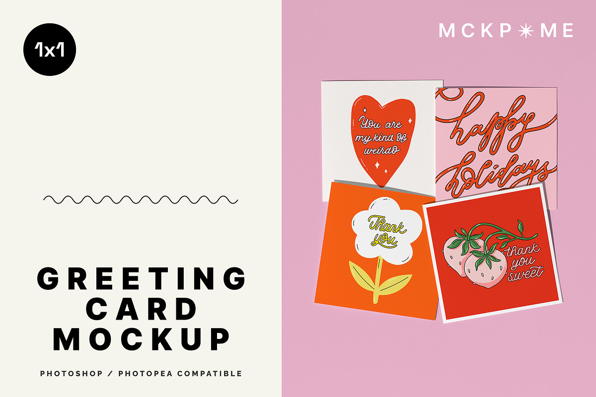 Four 1x1 Square cards mockup, a Merchandise Mockup by MCKP*ME (Photo 1 of 5)