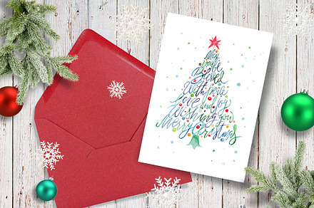 Christmas tree watercolor card, a Card Template by Inna Vinchenko Designs